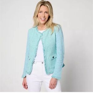 Nic+Zoe Fringe Mix Knit Pocket Jacket